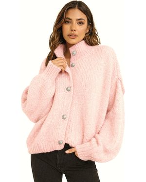 Worldclassca Cardigan Cardigan Oversize Strickjacke mit Knöpfen Fashion Neue Kollektion - Pink