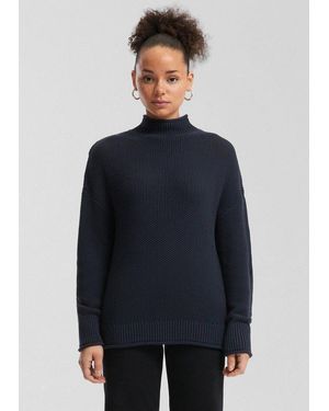 QS Longpullover Strickpullover Strickpullover Mit Stehkragen Aus Baumwollmix - Blau