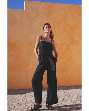 Next Jumpsuit mit Gürtel und Leinenanteil (1-tlg) - Blau
