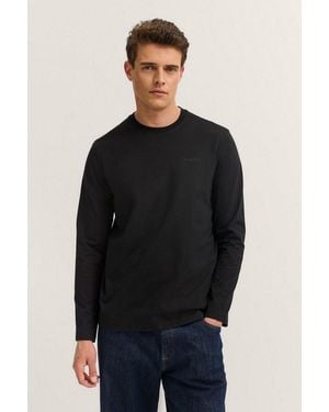 Bugatti Longsweatshirt Rundhals Im Modern Fit Aus Baumwolle - Schwarz