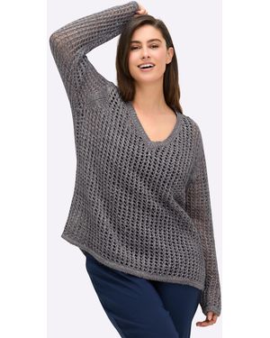 Sheego Strickpullover Pullover Langarm Ajour - Grau