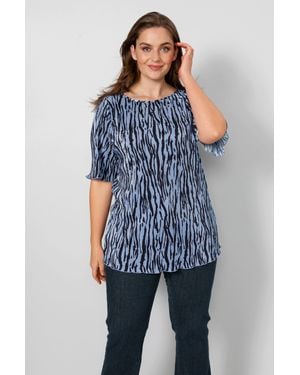 Sara Lindholm T-Shirt Plisseeshirt mit farbharmonischem Allover Print - Blau