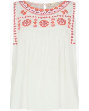 Raffya Hemdbluse Flora Short Sleeve Embroidered Blouse - Weiß