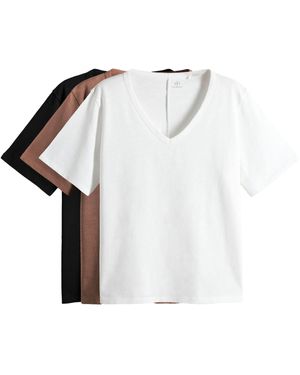 The Set Shirt T-Shirts mit V-Ausschnitt, 3er-Pack (3-tlg) - Schwarz