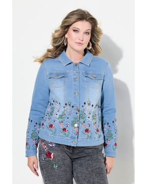 MIAMODA Sommerjacke Jeansjacke Blumen-Stickerei am Saum - Blau