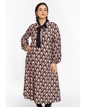 Yoek Midikleid Damen Kleid Mit Druck Mit Langen Ärmeln - Rot