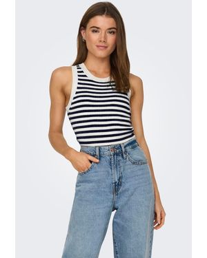 Jacqueline De Yong Shirttop Geripptes Stricktop ohne Ärmel mit Rundhalsausschnitt JDYAYA TANK TOP KNT NOOS - Blau
