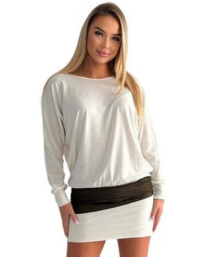 Mississhop Partykleid Damen Minikleid Festlich Glitzer Kleid Pulli Tunika S M L Xl Xxl 9531 - Weiß