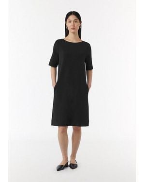 Comma, Minikleid Kleid Kurzarm-Kleid Aus Modalmix Mit Logo-Detail - Schwarz