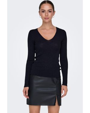 Jacqueline De Yong Strickpullover Slim Fit -Ausschnitt Langarm Basic JDYBODILLA LUREX L/S V-NECK PULLOVER KNT - Blau