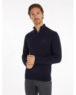 Tommy Hilfiger Troyer Pima Org Ctn Cashmere Zip Mock - Blau