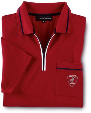 Rick Armand Poloshirt Piqué-Struktur, Zipper Am Polokragen, Bestickte Brusttasche - Rot
