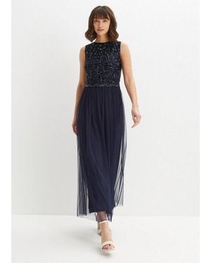 bonprix Maxikleid Ohne Ärmel, Ausgestellte Passform, Mit Paillettenstickerei - Blau