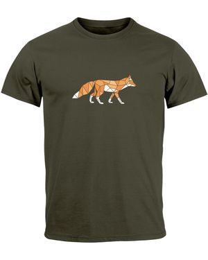 Neverless T-Shirt Aufdruck Fuchs Polygon Kunstdruck Geometrie Outdoor mit Print - Grün