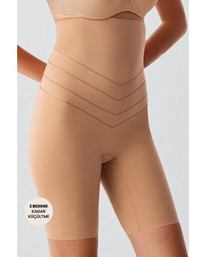 C&City Miederbody Hohe Taille Laser Cut Lange Boxer Shapewear - Natur