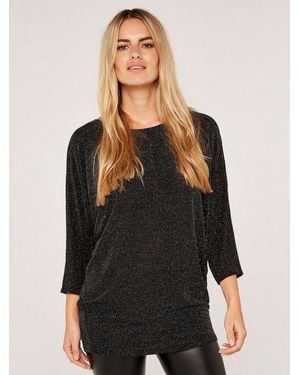 Apricot Fledermausshirt Langarmtop (1-Tlg) Mit Glitzer - Schwarz