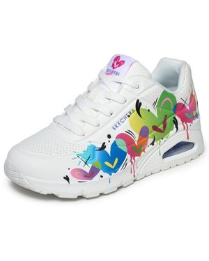 Skechers Uno-Jason Naylor Sneaker Halbschuh, Schnürschuh Mit Buntem Herzchen-Print - Weiß