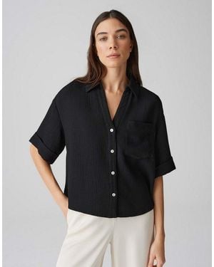 Opus Kurzarmbluse Fiora Loose Im Crinkle-Look - Schwarz
