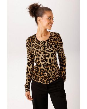 Aniston CASUAL Strickjacke Im Trendigen Leo-Muster - Schwarz