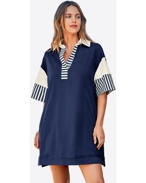 Imily Bela Minikleid Damen Polo Oversized Sweatshirt Kleider (Packung, 1-Tlg. 1Per-Pack) Mit V-Ausschnitt - Blau