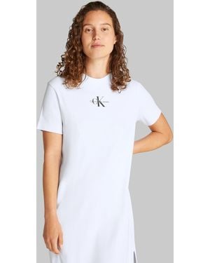 Calvin Klein Midikleid MONOLOGO LONG RIB TEE DRESS mit Logo - Weiß