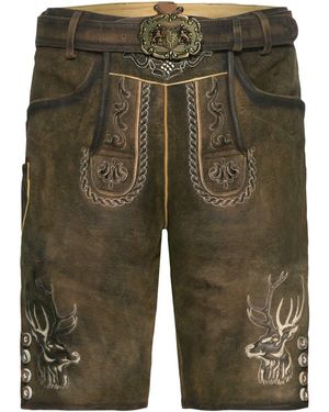 ALMSACH Trachtenhose Kurze Lederhose mit Hirschkopf - Grün