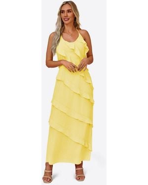 Imily Bela Maxikleid Damen Sexy Rückenfreie Partykleider (Packung, 1-Tlg. 1Per-Pack) Mit Rüschen - Gelb