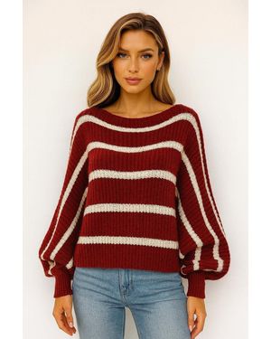 Worldclassca Strickpullover Oversize Crop Strickpullover Gestreift Sweatshirt Neue Kollektion - Rot