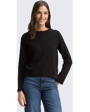 Tom Tailor Pullover & Strickjacken Cropped Strickpullover mit Stehkragen - Schwarz