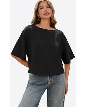 Imily Bela Kurzarmpullover Damen T-Shirt Locker Geschnitten (Packung, 1-Tlg. 1Per-Pack) - Schwarz