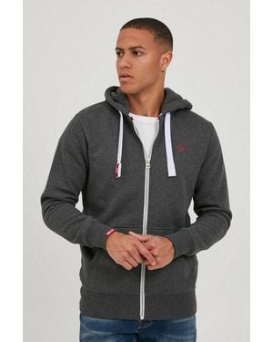 Solid Kapuzensweatjacke Sdbennzip Kapuzenjacke Sweatshirtjacke Mit Kontrastfarbenenen Details - Grau