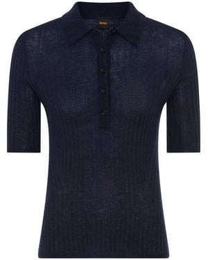 BOSS Kurzarmpullover Fugano Premium Damenmode Aus Schurwollmischung - Blau