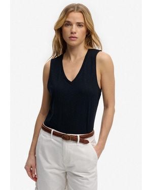 Superdry Tanktop Studios Vee Neck Vest Aus Baumwollmischung Mit Lyocell, Regular Fit, Ärmellos - Blau