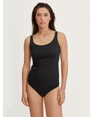 CALIDA Shirttop Essential Cotton Baumwoll-Mix, Single Jersey, Elastisch, Rundhalsausschnitt - Schwarz