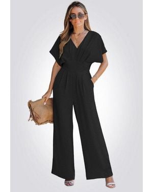 CUPSHE Jumpsuit Jumpsuit V-Ausschnitt Smocked Taille Weites Bein - Weiß