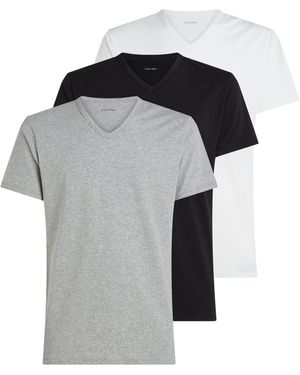 Calvin Klein T-Shirt /S V NECK 3PK (Packung, 3-tlg., 3er-Pack) mit Logo am Saum - Schwarz