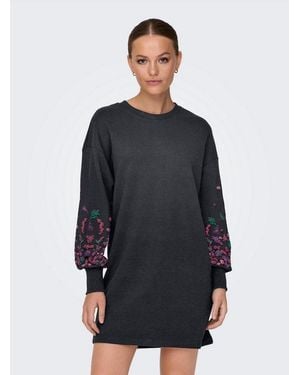 ONLY Sweatkleid Onlbrooke Ls Short Dress Flower Swt Noos - Blau