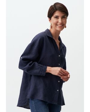 Jimmy Key Shirtbluse Langärmlig Leinen Gewebt Hemd - Blau