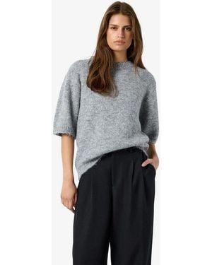 Noisy May Strickpullover Strukturierte Flachstrickoptik Für Damen (1-Tlg) Recyceltes Material, Nachhaltig, Kurzarm, Rundhals, Flachstrick - Grau