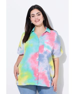 Angel of Style Hemdbluse Bluse Boxy Fit Musselin Batik-Muster - Weiß