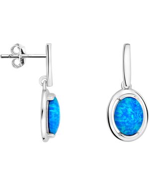 Sofia Milani Paar Ohrhänger Oval Opal, 925 Silber Schmuck - Blau