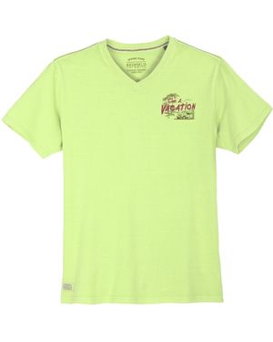 Redfield Übergrößen T-Shirt V-Neck lime Brustprint - Grün