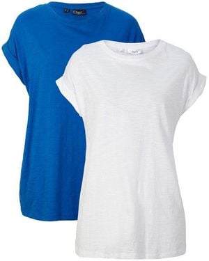 bonprix Longshirt (Packung) Im Praktischen 2Er Pack, Aus Baumwolle, Lässig Geschnitten, Kurzarm - Blau