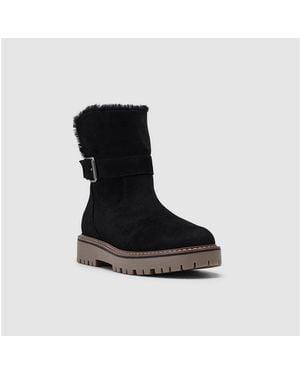 Esprit San Remo Winterboots Stiefelette, Boots Mit Warmfutter Und Zierschnalle Am Schaft - Schwarz
