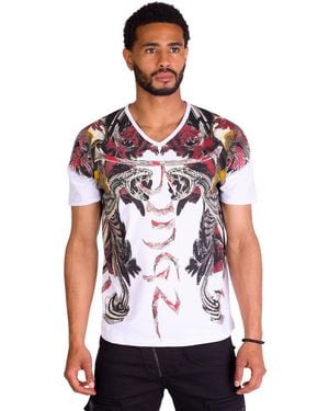 KINGZ T- Totenkopf Shirt mit All-Over Print - Weiß