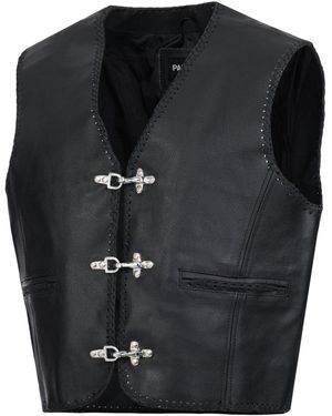 Paulgos Motorradweste Lederweste Biker Kutte Clubweste Chopper Weste 100% Echtleder - Schwarz