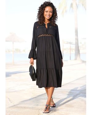 Lascana Midikleid mit Häkeleinsätzen - Schwarz
