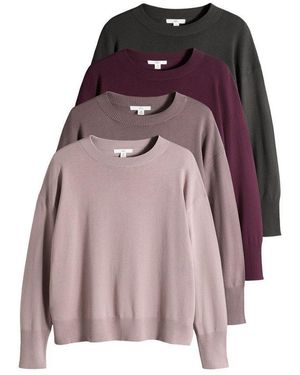 The Set Rundhalspullover Rundhalspullover Aus Feinstrick, 4Er-Pack (4-Tlg) - Rot