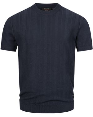 INDICODE T-Shirt INVarson mit vertikalem Strickmuster für eine stilvolle Optik - Blau