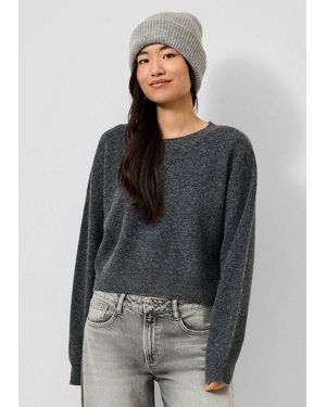 QS Longpullover Strickpullover Cropped Pullover - Schwarz